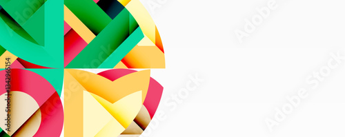 Abstract geometric artwork with interwoven angular and curved shapes, dynamic composition with smooth gradients and bold contrasts