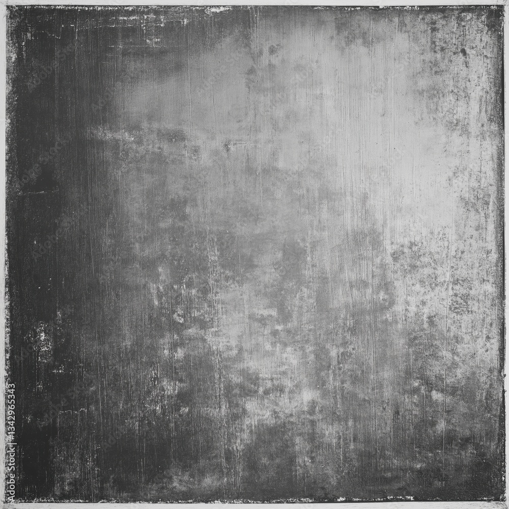 Fototapeta premium A grayscale, square image with a slightly rough, textured surface, exhibiting signs of aging, wear, and scratches, framed by a thin