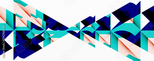 Abstract geometric artwork with interwoven angular and curved shapes, dynamic composition with smooth gradients and bold contrasts