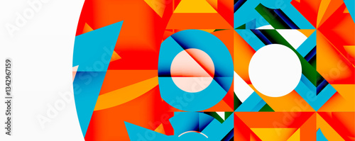 Abstract geometric artwork with interwoven angular and curved shapes, dynamic composition with smooth gradients and bold contrasts