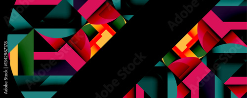 Abstract geometric artwork with interwoven angular and curved shapes, dynamic composition with smooth gradients and bold contrasts