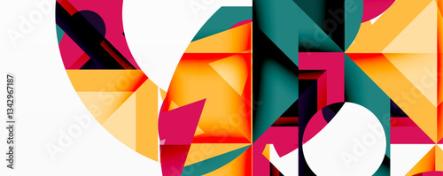 Abstract geometric artwork with interwoven angular and curved shapes, dynamic composition with smooth gradients and bold contrasts
