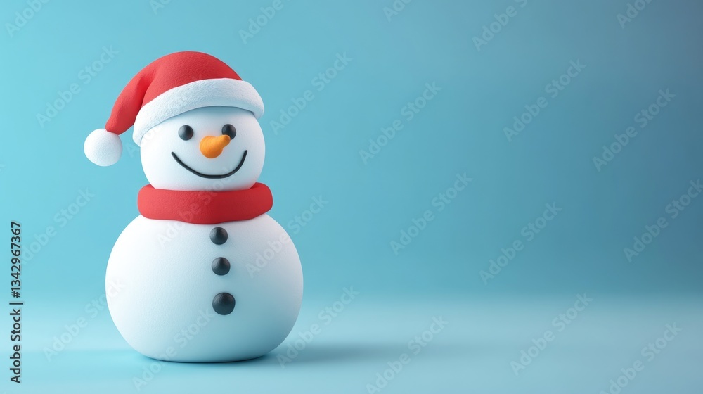 A Cheerful Snowman Wearing a Red Scarf and Santa Hat A Cheerful Snowman Wearing a Red Scarf and Santa Hat
