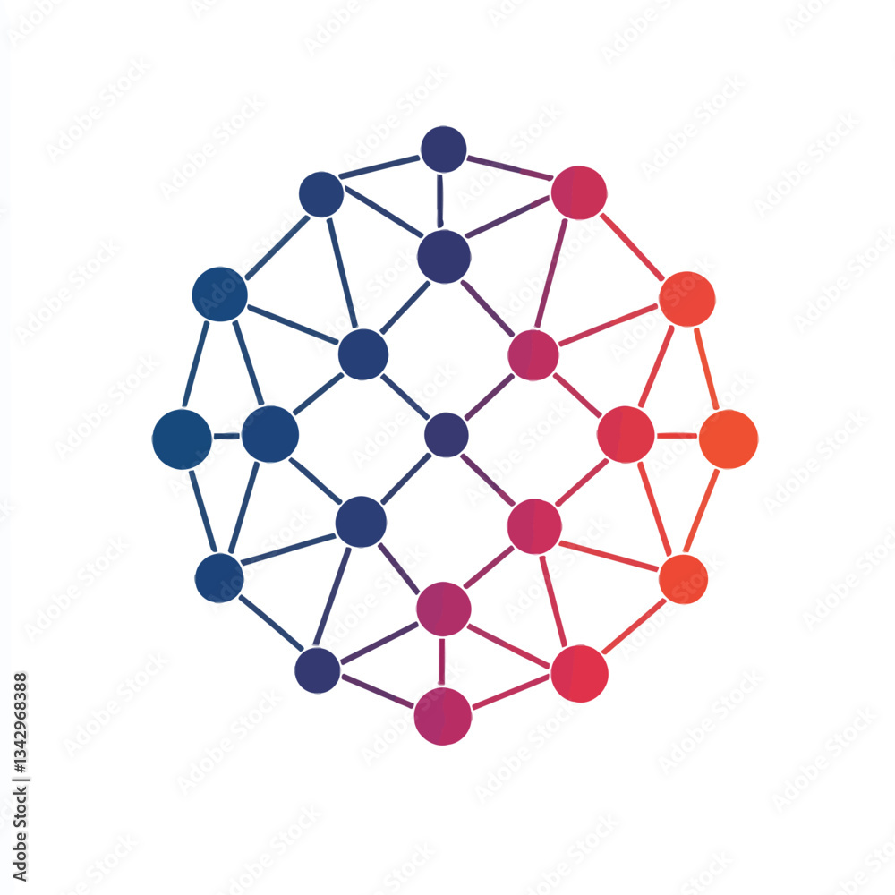 Abstract Connection Sphere with Blue to Red Gradient Network Abstract Connection Sphere with Blue to Red Gradient Network