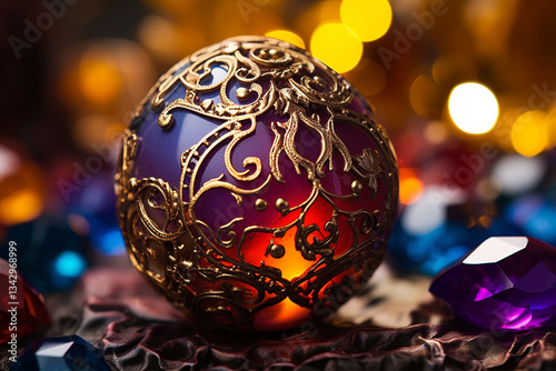 A polished gem glows with eternal allure, its intricate patterns and kaleidoscopic hues whispering tales from epochs past