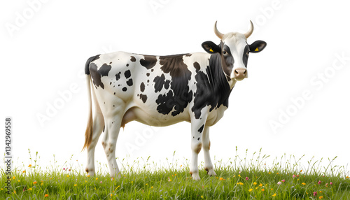 cow on a meadow Milk dairy cow isolated.