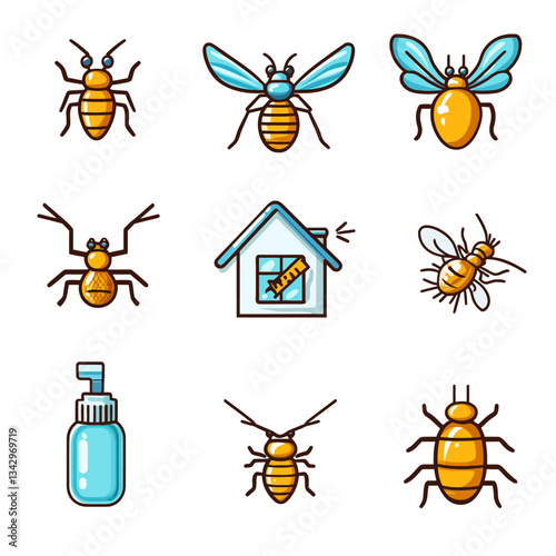 Pest Control: Vector Icons Set, Bugs, Insects, Protection, and Prevention