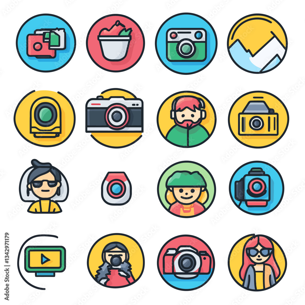 Photo Icons Set: Travel, Portraits, Camera Gear, Memories, Adventure Photo Icons Set: Travel, Portraits, Camera Gear, Memories, Adventure
