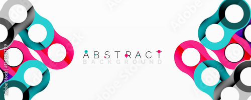 Abstract geometric pattern with interlocking circular and tubular shapes featuring smooth gradients, sharp contrasts, and dynamic layering