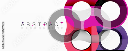 Abstract circle element composition with overlapping circular and tubular shapes featuring smooth gradients, transparency effects, and dynamic layering