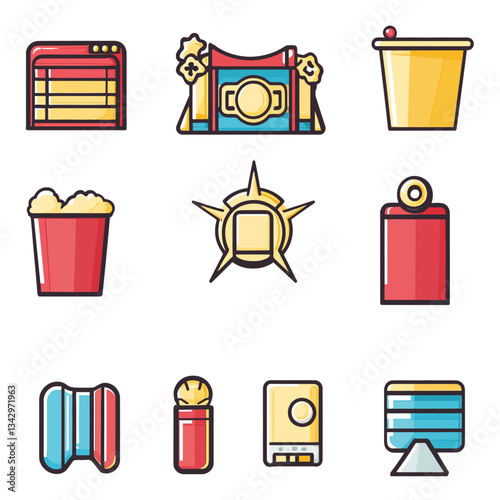 Colorful Icons Representing Diverse Professions and Entertainment Elements