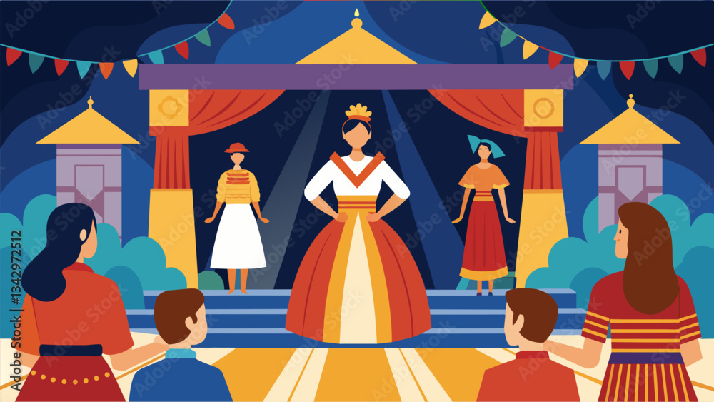 Obraz premium The main stage features a fashion show where students proudly model traditional clothing from their cultures.. Vector illustration
