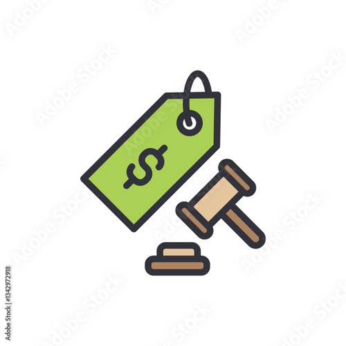 Auction colored icons, minimalist vector illustration ,simple transparent graphic element .Isolated on white background
