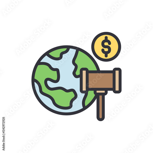 World auction colored icons, minimalist vector illustration ,simple transparent graphic element .Isolated on white background