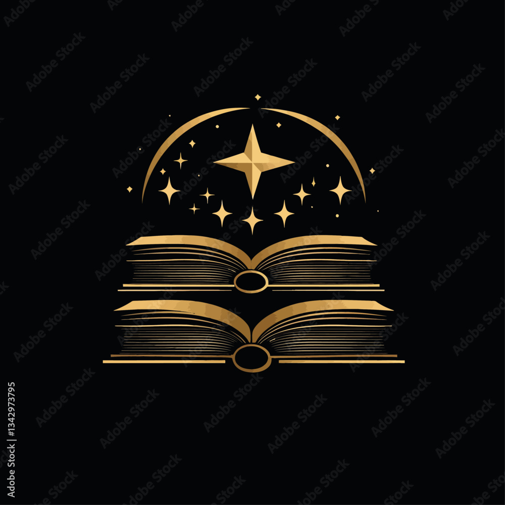 Golden books under starlight, enchanting knowledge, education, and learning