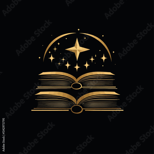 Obraz na płótnie Golden books under starlight, enchanting knowledge, education, and learning w salonie