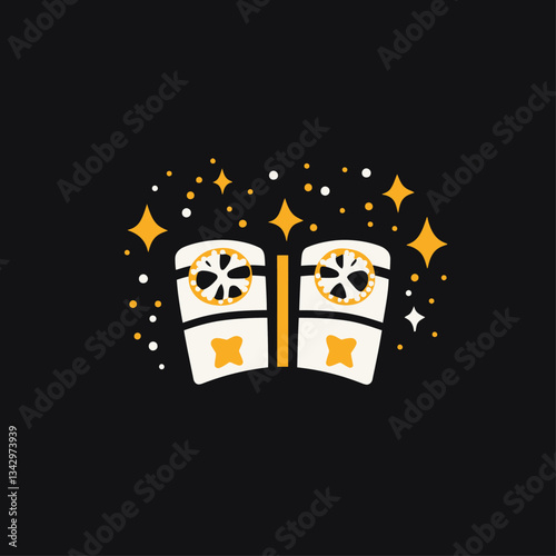 Illustrated Book with Stars on Black Background, Storytelling and Magic
