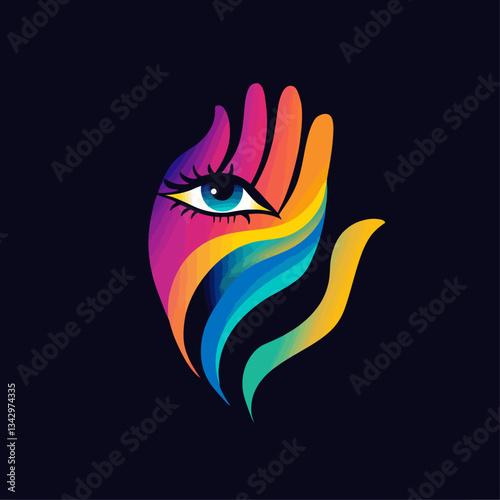 Colorful Eye in Hand Abstract Art Symbolizing Vision, Perception, and Insight