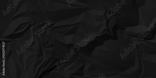 Dark black crumple Abstract obsolete billboard rumple. wrinkle ripped creased black crumple aged closeup craft document grunge recycling paper background.	
