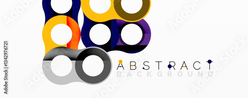Abstract circle element composition with overlapping circular and tubular shapes featuring smooth gradients, transparency effects, and dynamic layering