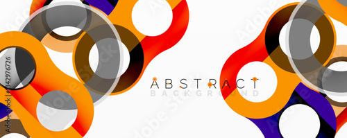 Abstract circle element composition with overlapping circular and tubular shapes featuring smooth gradients, transparency effects, and dynamic layering
