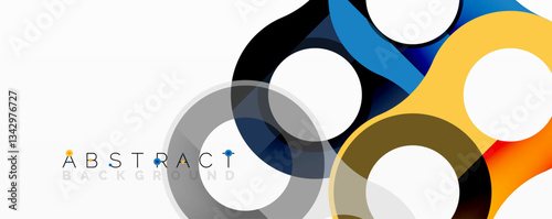Abstract circle element composition with overlapping circular and tubular shapes featuring smooth gradients, transparency effects, and dynamic layering