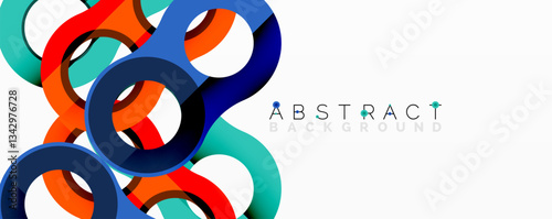 Abstract circle element composition with overlapping circular and tubular shapes featuring smooth gradients, transparency effects, and dynamic layering