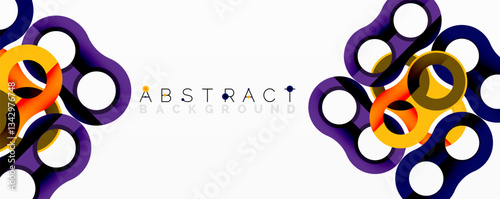 Abstract circle element composition with overlapping circular and tubular shapes featuring smooth gradients, transparency effects, and dynamic layering