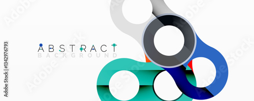 Abstract circle element composition with overlapping circular and tubular shapes featuring smooth gradients, transparency effects, and dynamic layering