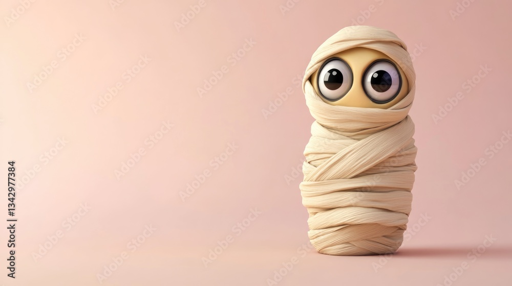 Obraz premium A cartoon mummy character with large wide eyes and bandages