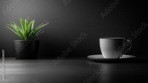 Wallpaper Mural Dark room, plant, coffee cup, calm mood, product display Torontodigital.ca
