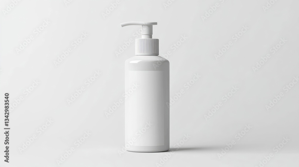 White pump dispenser bottle mockup with a blank label, ideal for showcasing cosmetics, lotion, or liquid soap branding, isolated on a white background White pump dispenser bottle mockup with a blank label, ideal for showcasing cosmetics, lotion, or liquid soap branding, isolated on a white background