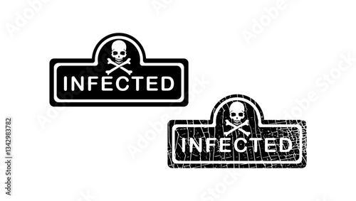 infected word rubber seal stamp, black isolated silhouette