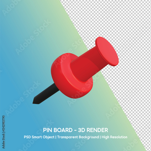 3D Render of a Red Push Pin
