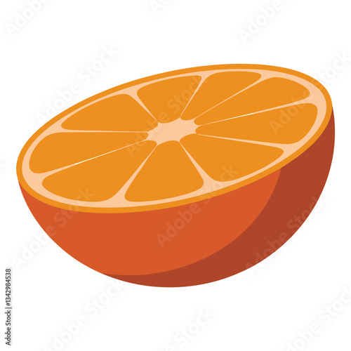 Stylized orange half, a vibrant citrus fruit illustration in a simple graphic form, for healthy eating and refreshing flavors presentation