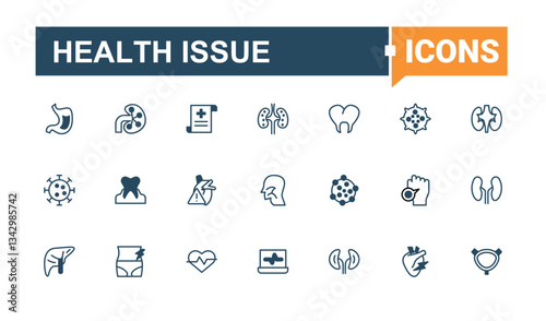 Health Issue icon set. Contains such icons as health, medicine, sick, care, illness, health care and more. Disease icon set. Modern vector illustration. Solid line editable stroke. Vector collection.