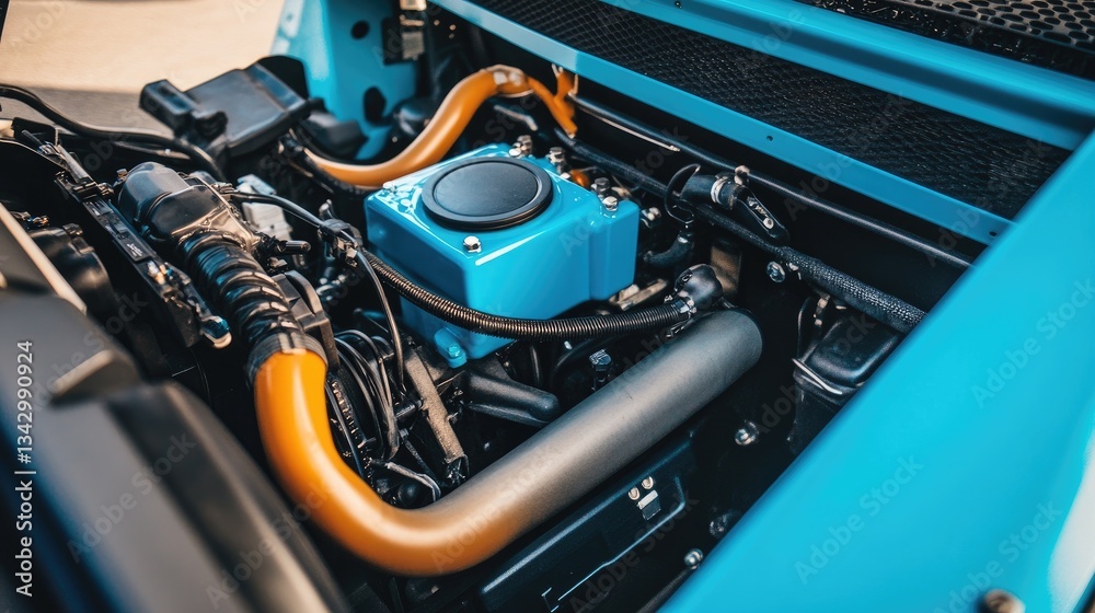 Fototapeta premium A close-up of a hydrogen fuel cell engine inside a modern zero-emission vehicle.