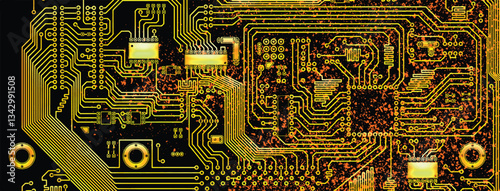Board of computer inside close-up. Technology concept. Grunge texture illustration	