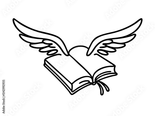 Winged Book Illustration on Transparent Background  