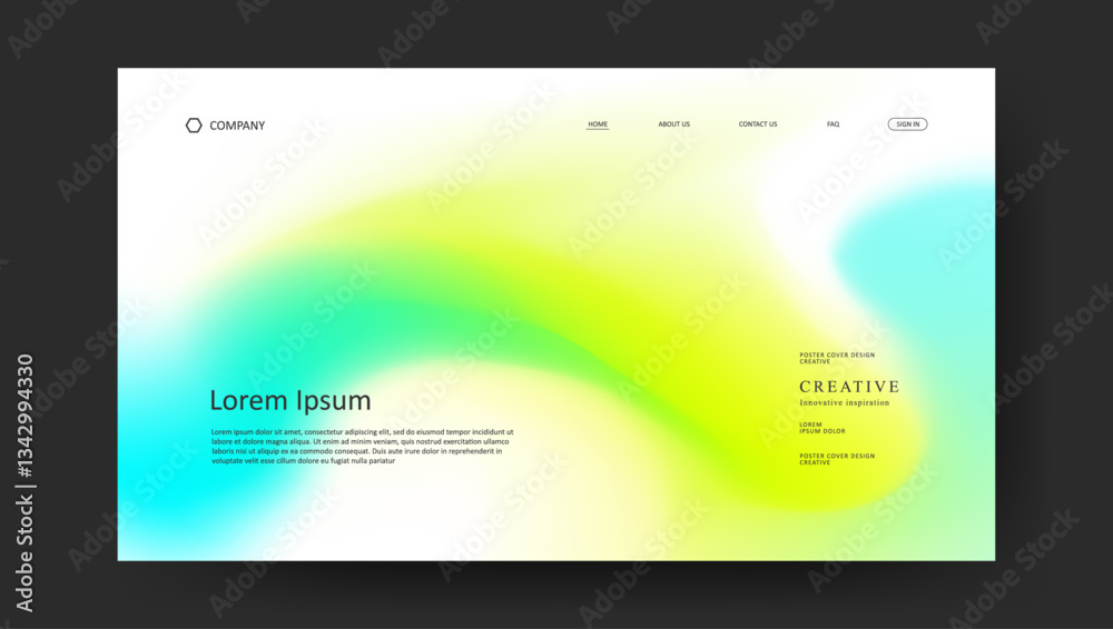 Abstract wave futuristic design of landing page. retro gradient mesh website design	