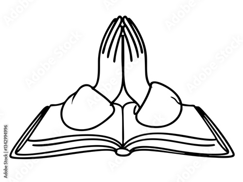 Praying hands above an open book on a transparent background  