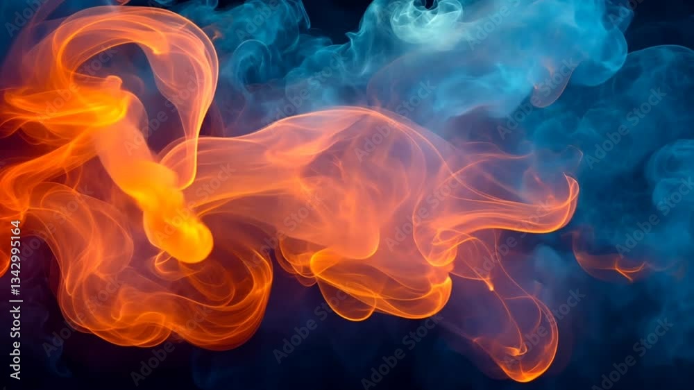 Abstract swirling smoke with vibrant orange and blue colors. Abstract art concept