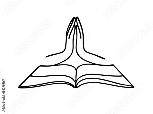 Praying hands above an open book on a transparent background  