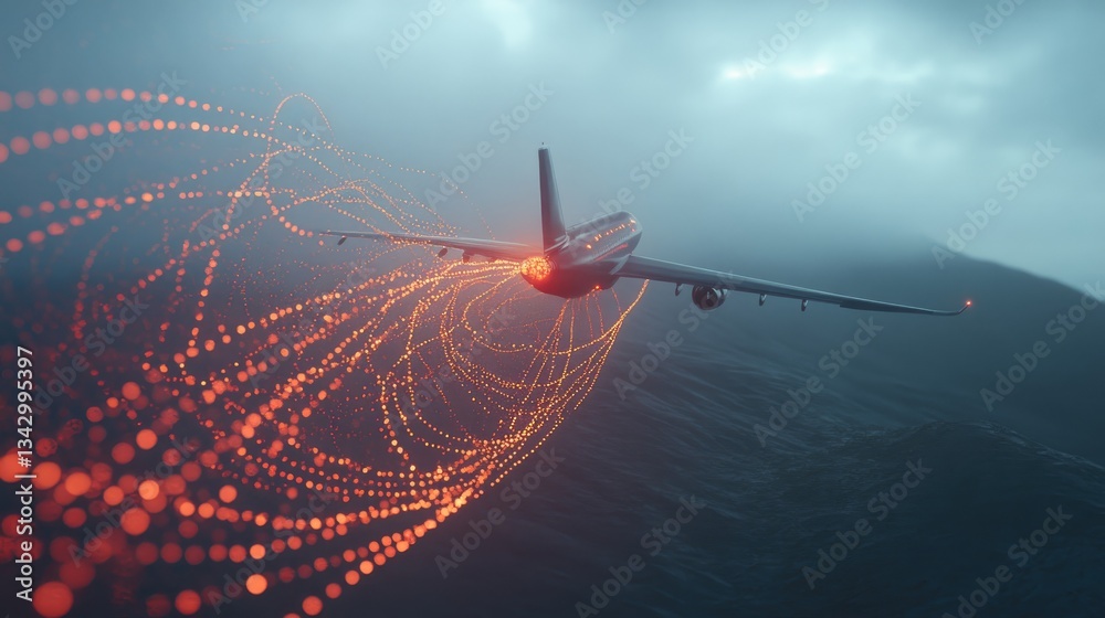 Fototapeta premium A digital twin simulation of a futuristic air traffic system, optimizing air transportation routes.