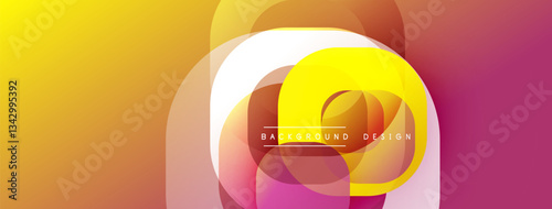 Circular abstract design with overlapping translucent circles and round shapes, blending gradients and smooth curves, creating depth, contrast, and a dynamic visual effect