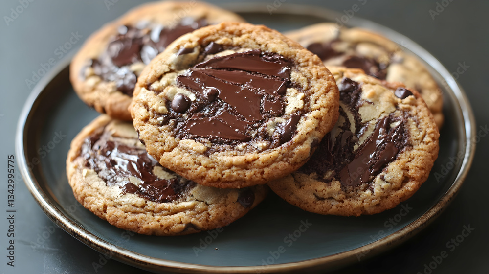 Chocolate Swirl Cookies On Dark Plate Chocolate Swirl Cookies On Dark Plate
