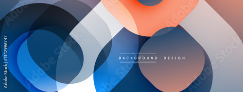 Circular abstract design with overlapping translucent circles and round shapes, blending gradients and smooth curves, creating depth, contrast, and a dynamic visual effect
