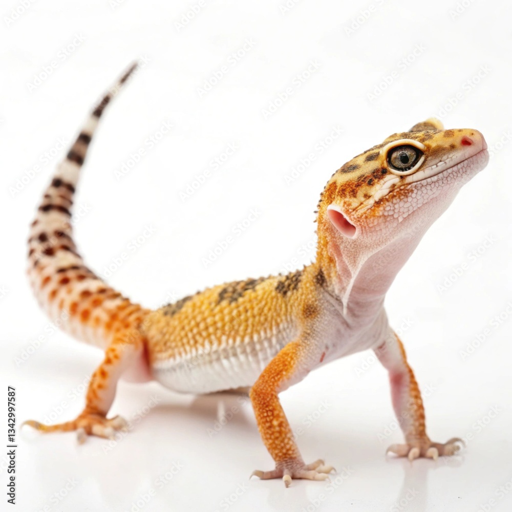 Naklejka premium A small lizard with a striped tail and a yellow and brown body