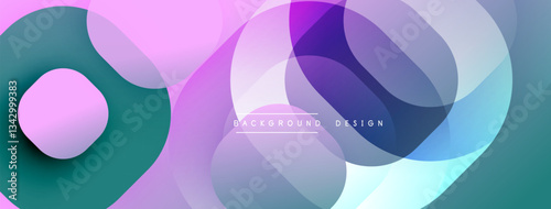 Circular abstract design with overlapping translucent circles and round shapes, blending gradients and smooth curves, creating depth, contrast, and a dynamic visual effect