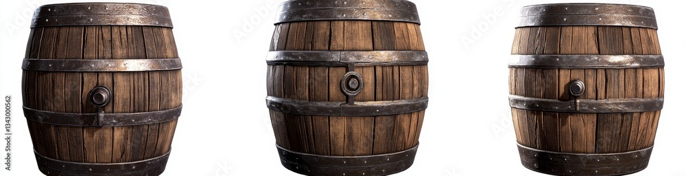 Aged Wooden Barrels with Metal Bands Aged Wooden Barrels with Metal Bands